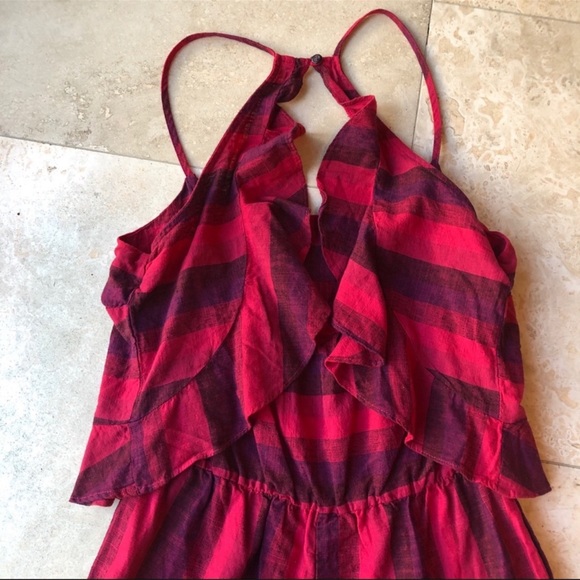 Amandi Striped, Linen, Ruffle Back, Romper with Pockets NWT Women’s Size X-Small - Picture 6 of 8